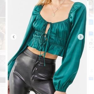 Shirred Satin Crop Top